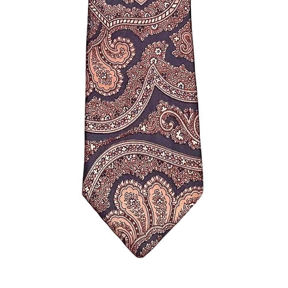 Men's Vintage Rockoff Silk Tie, Elizabeth New Jersey, Brown Paisley, 58"